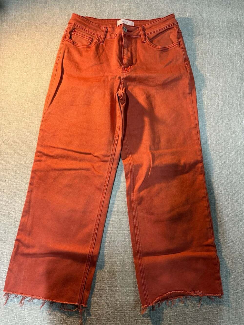 Vervet Blue Rust Orange High-Rise Wide-Leg Raw Hem Jeans Style T5872BS
